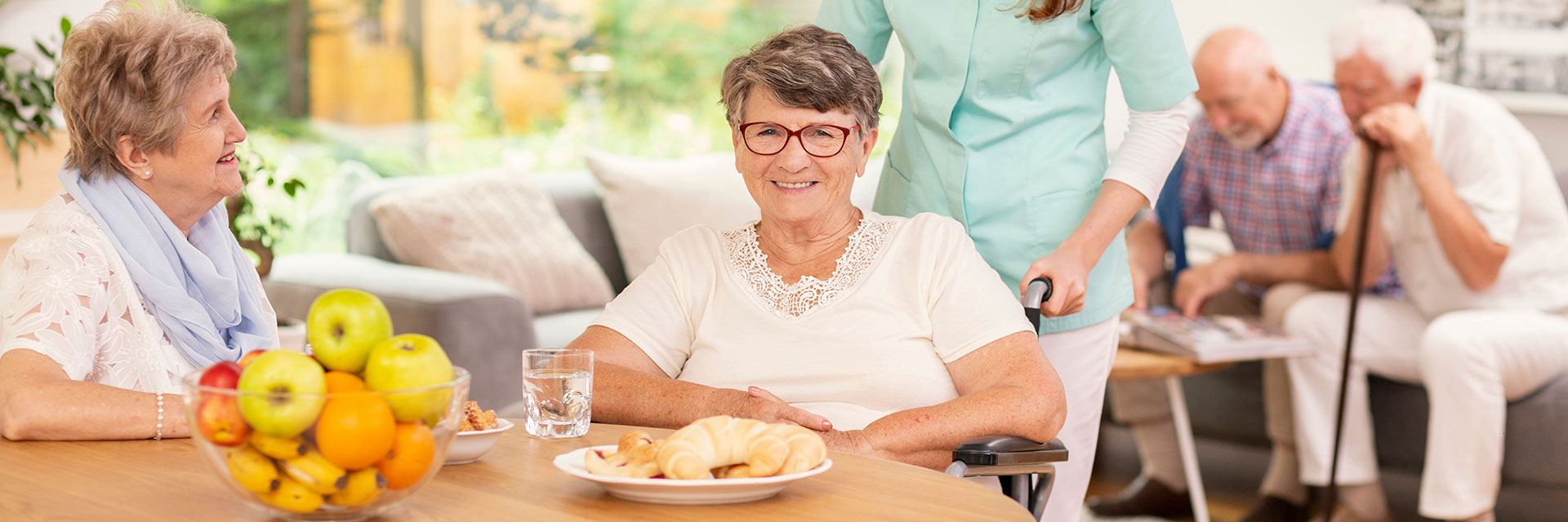 Happy older woman at a nursing home